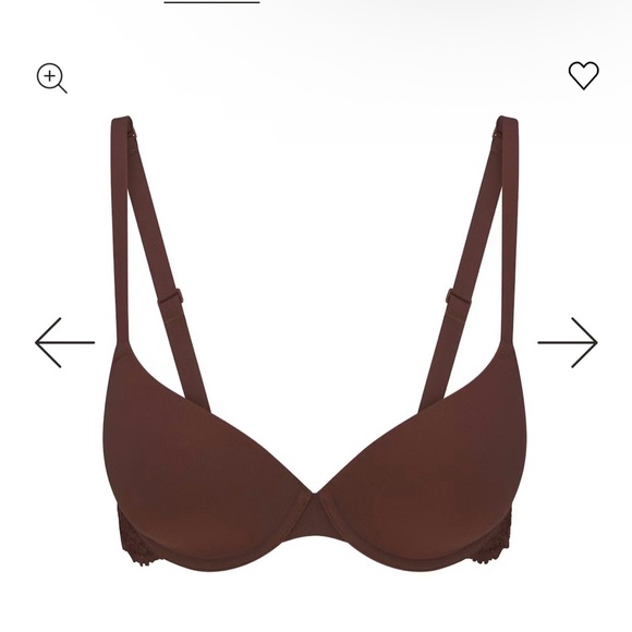 Cocoa Brown T-Shirt Bra from Skims with Underwire and Adjustable Straps, Lace - Picture 1 of 4